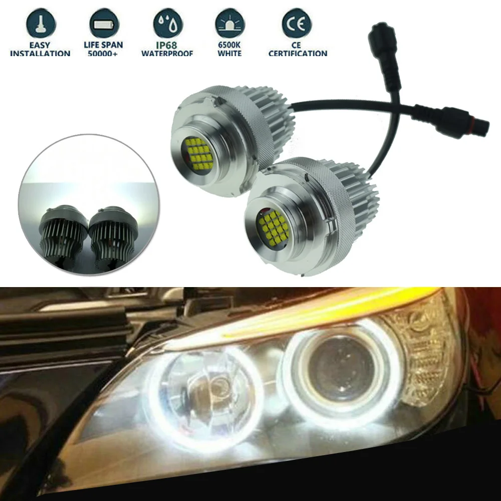 

LED Angel Eyes Light Markers Super Bright 80W Bulbs Halo Headlight Rings