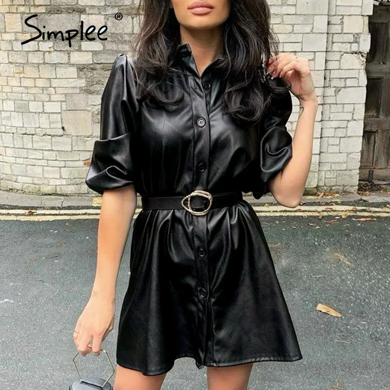 Simplee уличная одежда платье из искусственной кожи прочный ФОНАРЬ Высокая талия