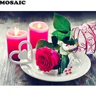 Алмазная 5d картина сделай сам, романтическая вышивка крестиком с изображением свечи, розы, полноразмерная мозаика, ручная работа, для дома