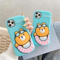 soft silicone cartoon cute bear with goggles and pink swim ring phone case for iphone6 7 8plus x xs xr xsmax 1111pro max 2020se