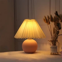 simple ceramic table lamps bedroom bedside lamp ambient light pleated skirt lampshade home art deco lights nightstand lighting