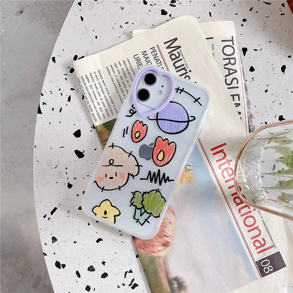

INS Cartoon Funny Graffiti Phone case For iPhone 12 11 Pro XS MAX X XR 7 8 Plus SE2 Clear Heart type Frame Soft protection Cover