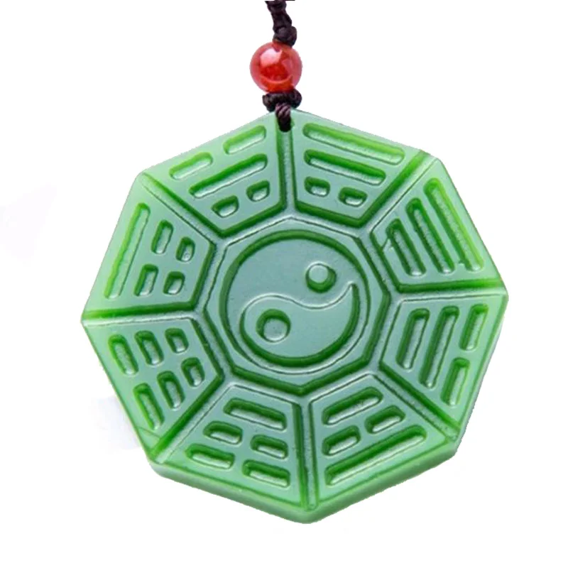 

KYSZDL Natural green hetian yu stone hand carved tai chi gossip Women sweater chain necklace pendant Jewelry Gift free rope