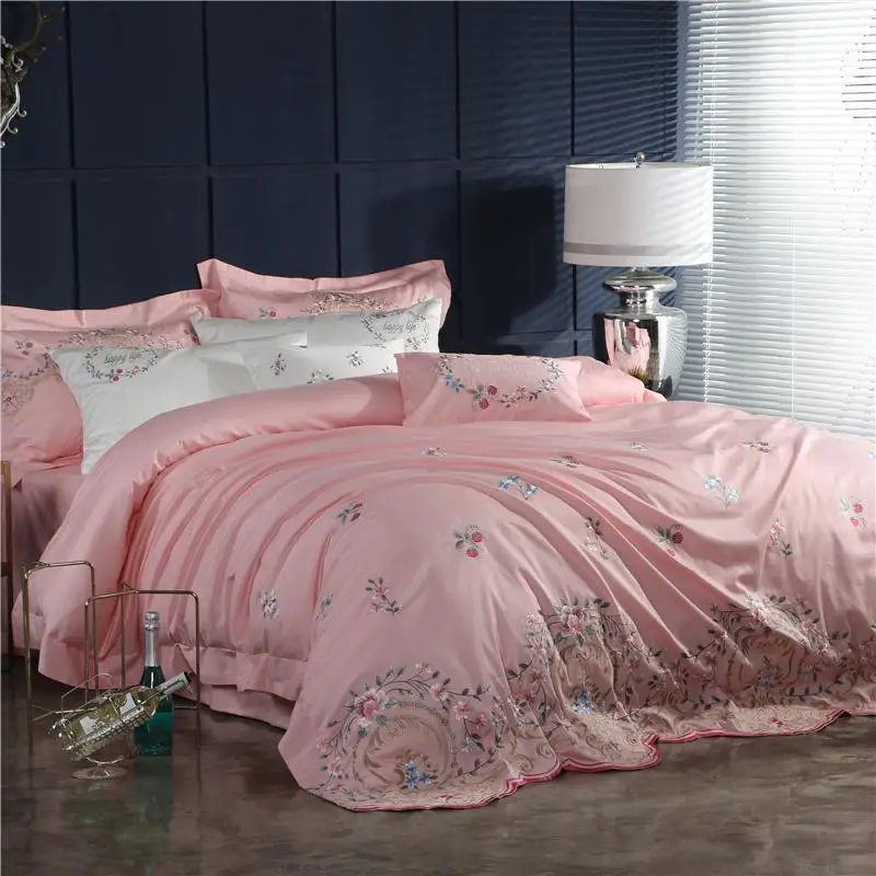 

4/6Pieces Luxury Princess Royal Pink Bedding Set Egyptian Cotton Queen King size Oriental Embroidery Duvet cover Bed sheet set