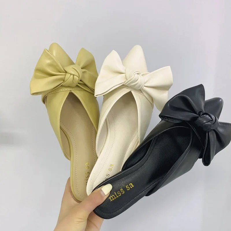

2021 Summer Mules Slippers Shoes Fashion Women Flat With Casual Shoes Female Butterfly Knot Sandals Slides Ladies Slippers