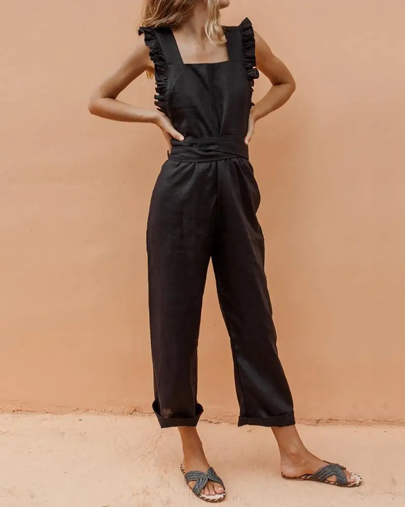 Женские комбинезоны с широкими штанинами уличные оборками желтого синего белого