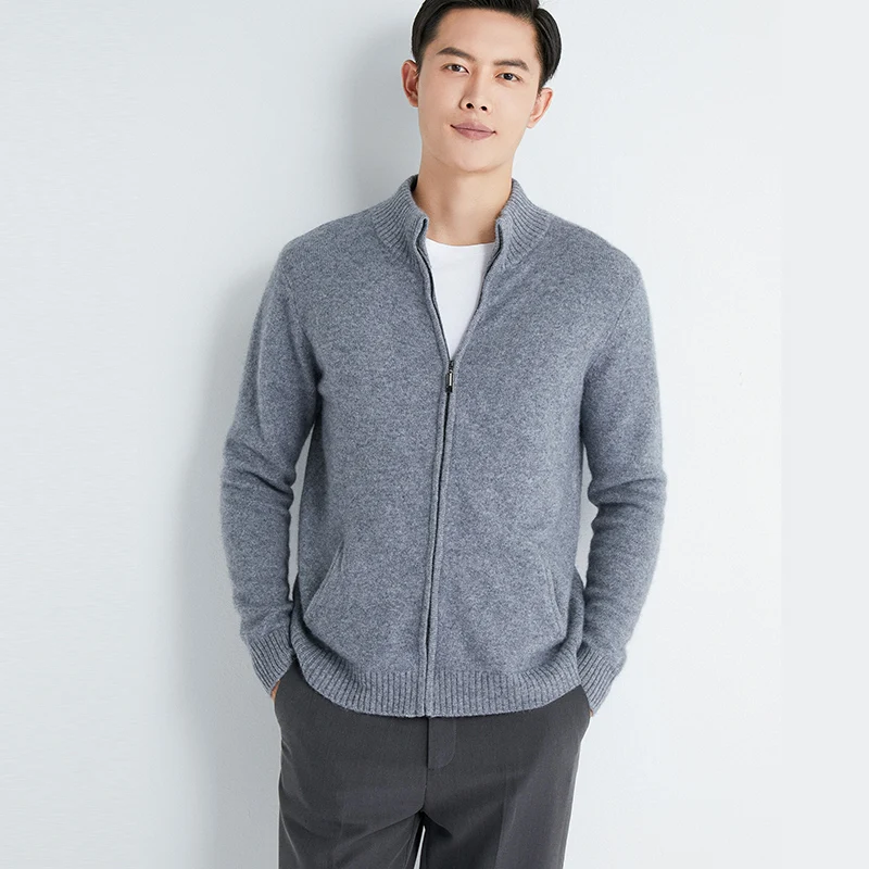 Top Grade 100% Pure Goat Cashmere Jackets Man Knitwears Hot Sale Winter Warm Sweaters Male Standard Cardigans