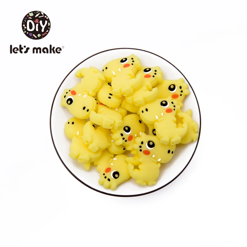 yellow Let's Make 20 шт Силиконовые Бусины в форме динозавра, силиконовые бусины для прорезывания зубов, сделай сам, браслет без бисфенола, Детские аксессуары для прорезывания зубов - Цвет: yellow