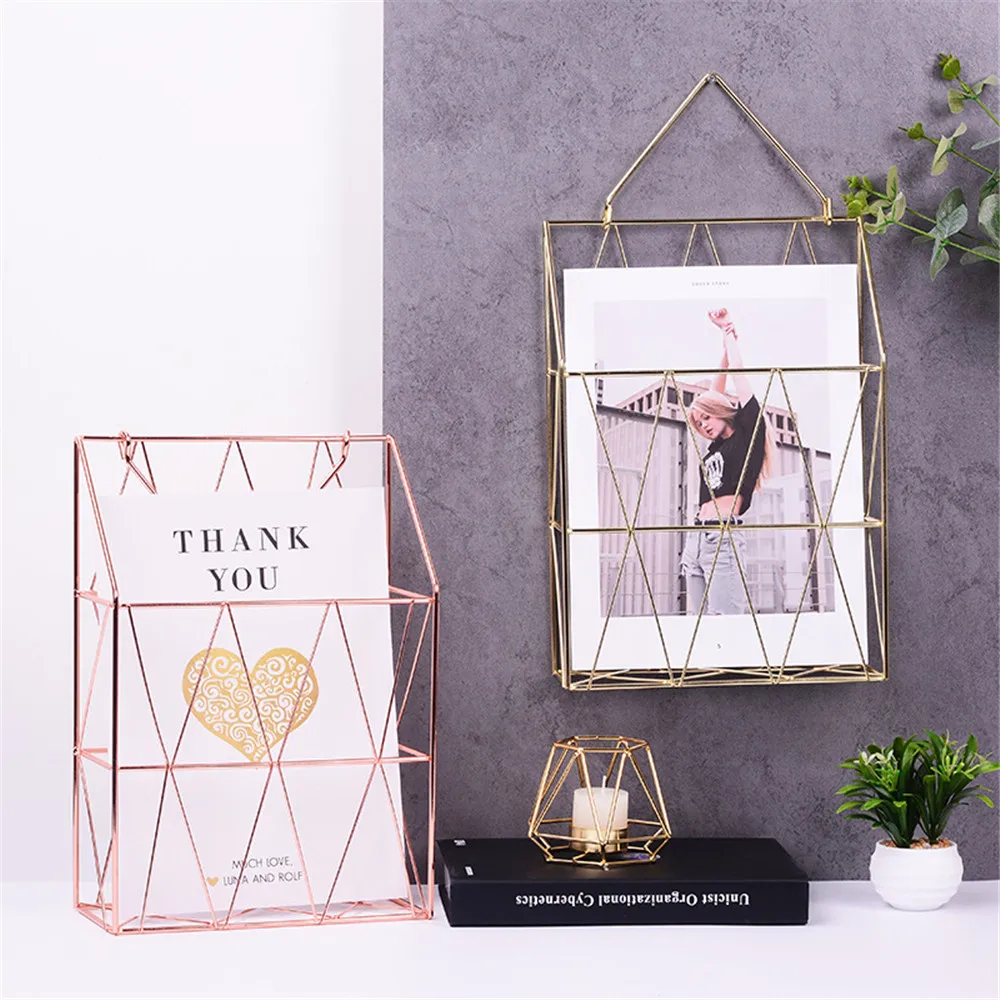 Корзина для хранения из кованого железа цвета розового золота портативная