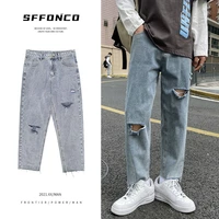 summer ripped jeans mens fashion casual wide leg jeans men streetwear korean loose hip hop hole straight denim trousers mens