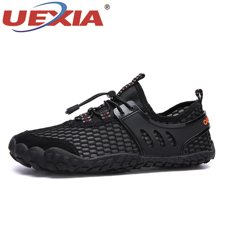 black UEXIA, модная мужская обувь из дышащего сетчатого материала, кроссовки, обувь на плоской подошве для улицы, удобная мужская повседневная обувь ручной работы, большие размеры 39-47 - Цвет: black