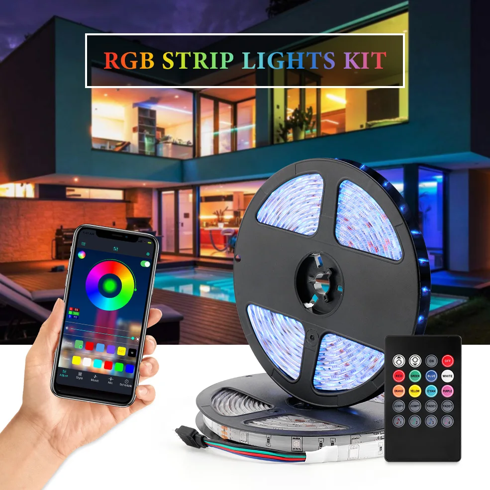 SMD5050 2835 DC12V Светодиодный светильник гибкая лента RGB полоса водонепроницаемый светодиодный светильник 5 м Bluetooth APP контроллер адаптер Комплект