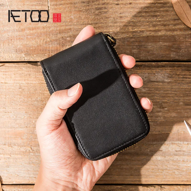 

AETOO Leather men's card holder, multi-function zipper card holder, simple and versatile coin purse
