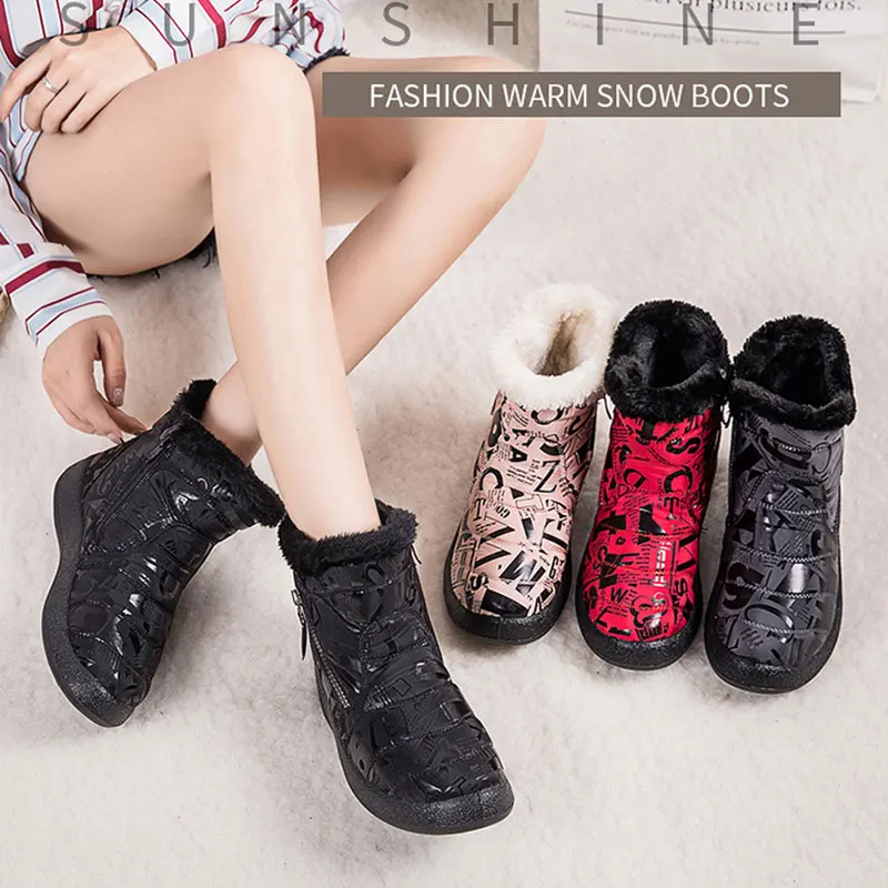 

Winter Boots Women Warm Snow Fur Boots For Women Waterproof Flat Casual Shoes Ankle Boots Footwear Botas femininas Plus Size 43