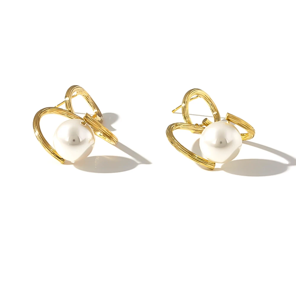 Yhpup Korean Minimalist Dangle Earrings Personality Imitation Pearls Metal Gold Oorbellen Pendientes Mujer Moda 2019 | Украшения и