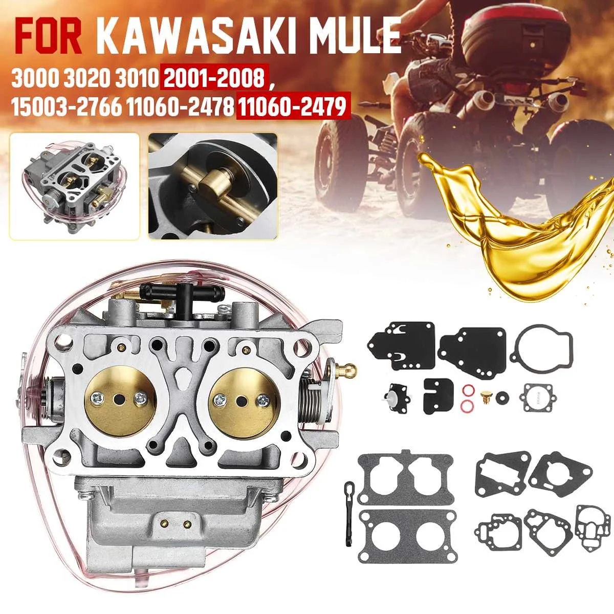 

Carburetor Carb 15003-2766 for KAWASAKI MULE 3000 3020 3010 trans 4x4 2001-2008