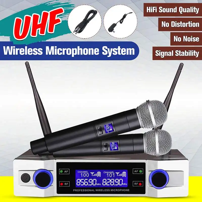 

Professional UHF Wireless Microphone System 2 Channel Cordless Handheld Mic +Receiver Kareoke KTV Home Party Supplies