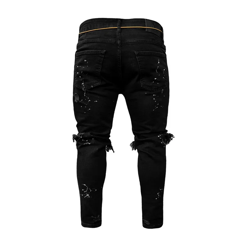 

Men Summer Destroyed Ripped Jeans Hip-hop High Street Broken Hole Skinny Biker Slim Jeans Vintage Stretchy Pants Homme