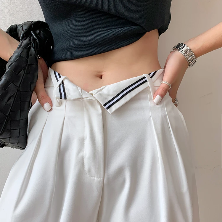 Women Summer Wide Leg Pants Korean Chic Solid Black White Knee Length Pocket Loose Trousers Casual Femininos Streetwear | Женская одежда