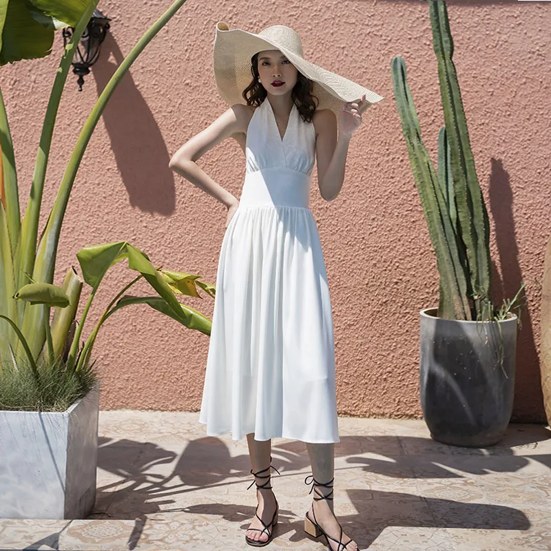 

New Summer Women Bodycon Beach Style Sleeveless Spaghetti Strap Dress v Neck Elegant Party Dresses Vestidos