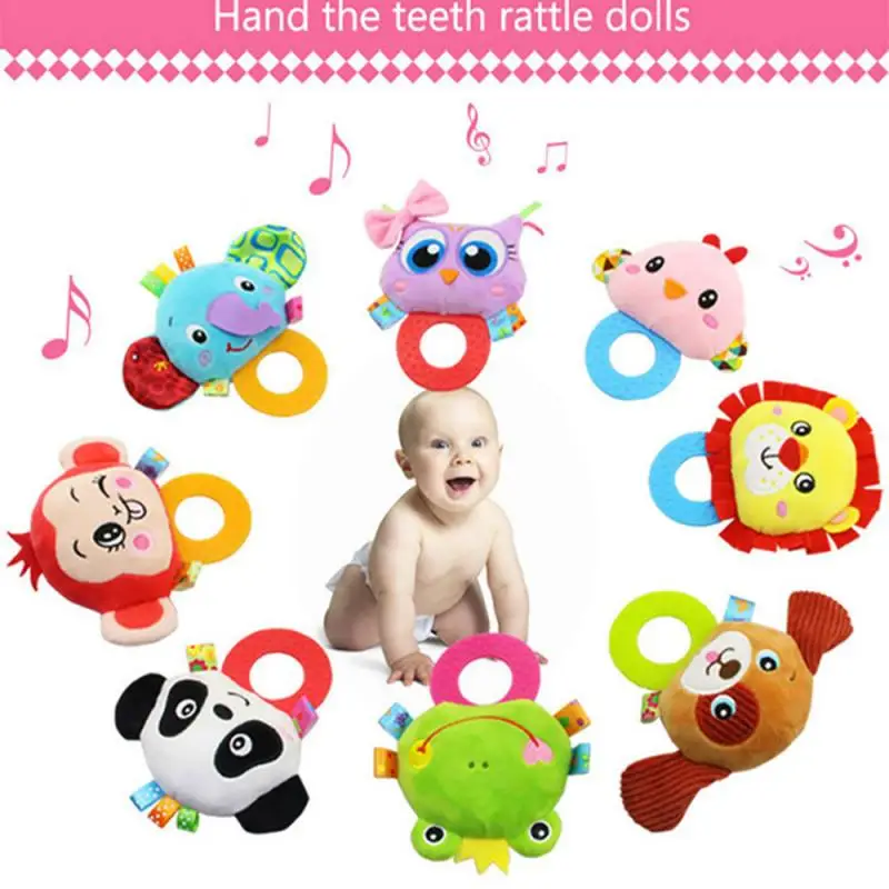 

Infant Hand Grasping Teeth Rubber Rattle Doll Bell BB Silicone 0-1 Plush Toy Interactive Cute Cartoon Animal Baby Gift Kids Toys