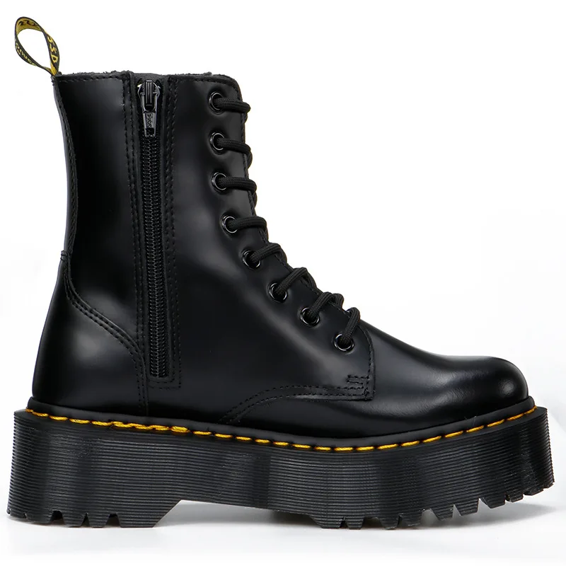 CEVABULE Women Martin Boots Genunie Leather Thick Heel Platfrom Martin Boots Boots Women Side Zipper Boots Leather Boots