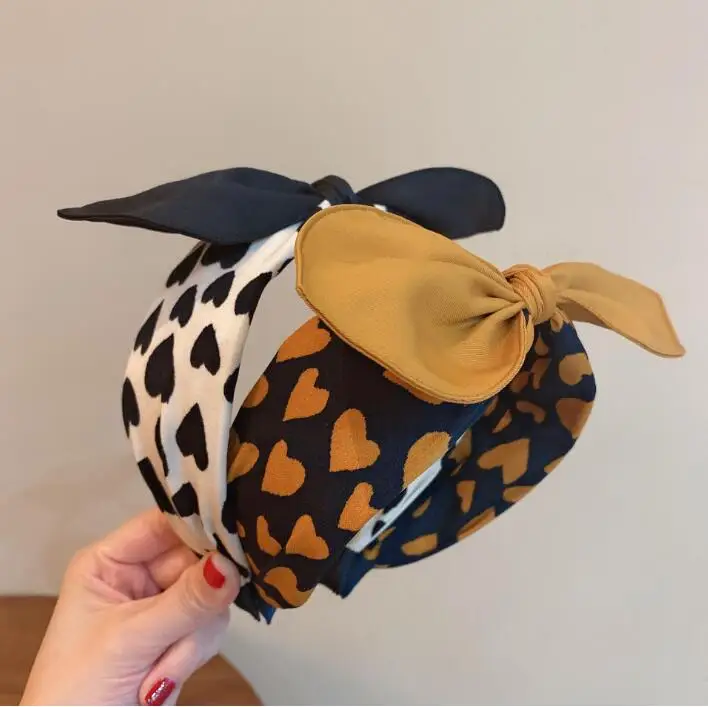 

Японский Корейский Осенний темперамент ретро печать контрастных цветов строчка элегантная женская нежная обруч для волос