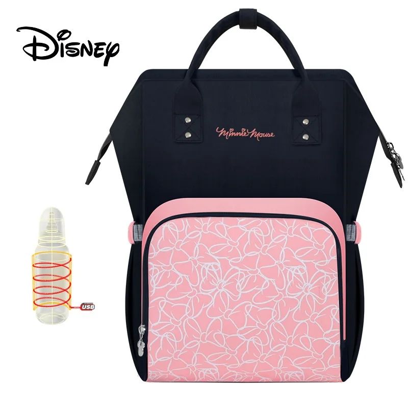 Bow tie Minnie Сумка для подгузников disney, рюкзак, детские сумки для мамы, Микки, Минни, мокрая сумка, модный органайзер для подгузников, USB - Цвет: Bow tie Minnie