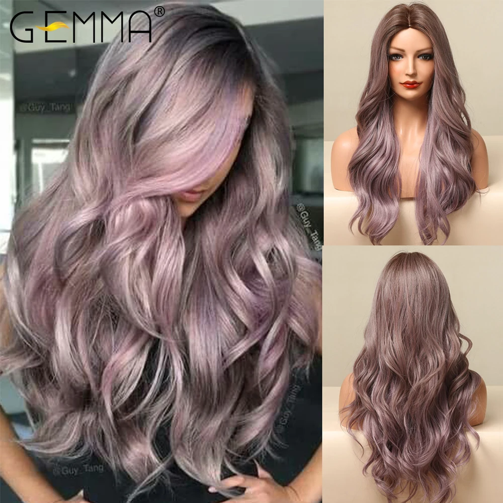 Длинные волнистые парики GEMMA с эффектом омбре коричневые фиолетовые