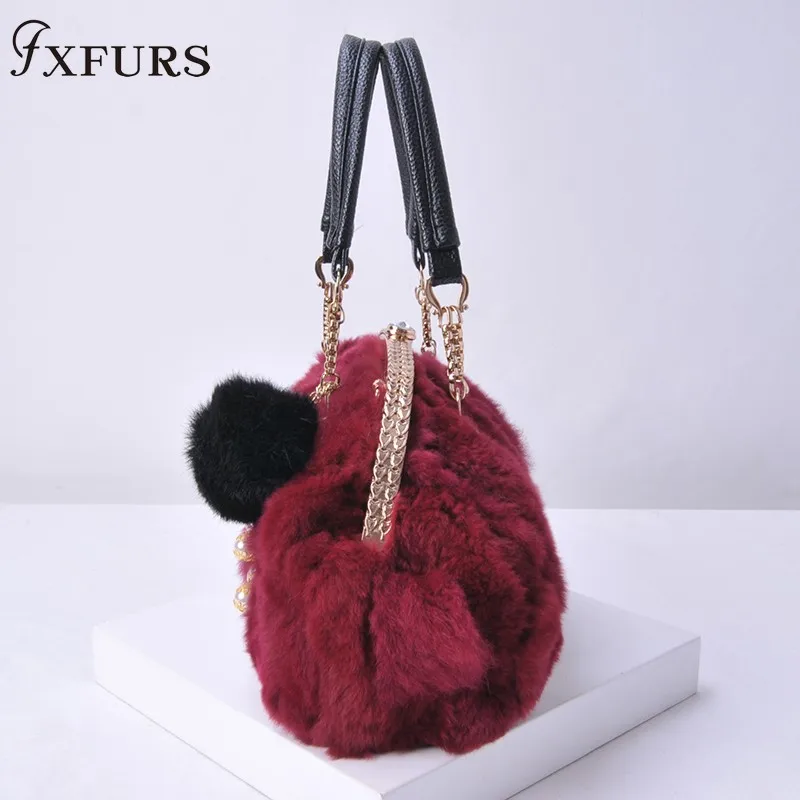 2020 New Real Fur Rabbit Skin Brand Casual Shoulder Bag for Women Handbag Ladies Fashion Messenger Diamond | Багаж и сумки