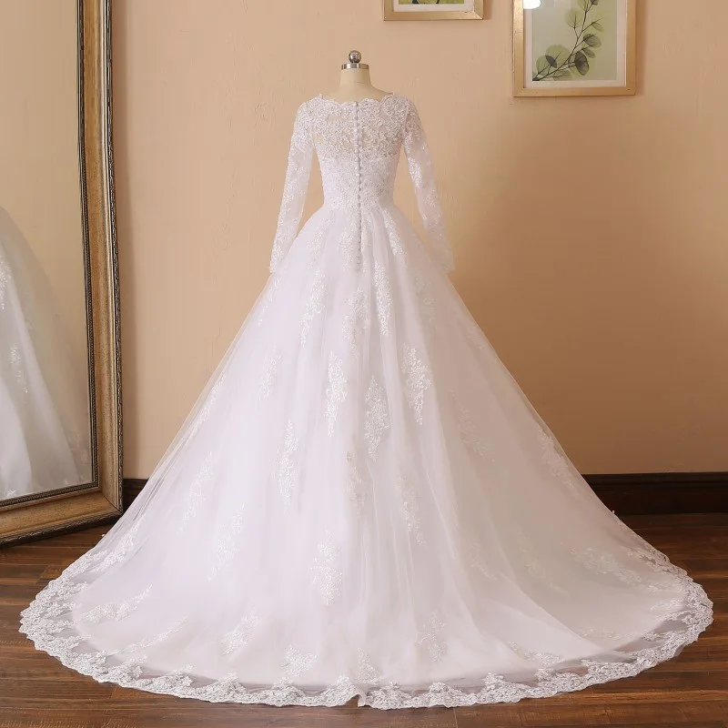 

Bridal WEDDING gown lace embroidery celebrity wedding dresses PLUS SIZE O neck LONG SLEEVE Muslim wedding DRESS Vestido De Noiva