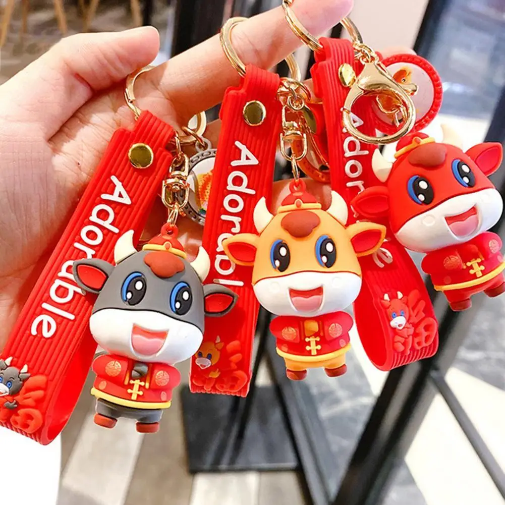 

2021 Creative The Year Of The Ox Doll Keychain Car Key Chain Bag Pendant Keyring Key New Year Best Best Gift Doll Fashion Hot