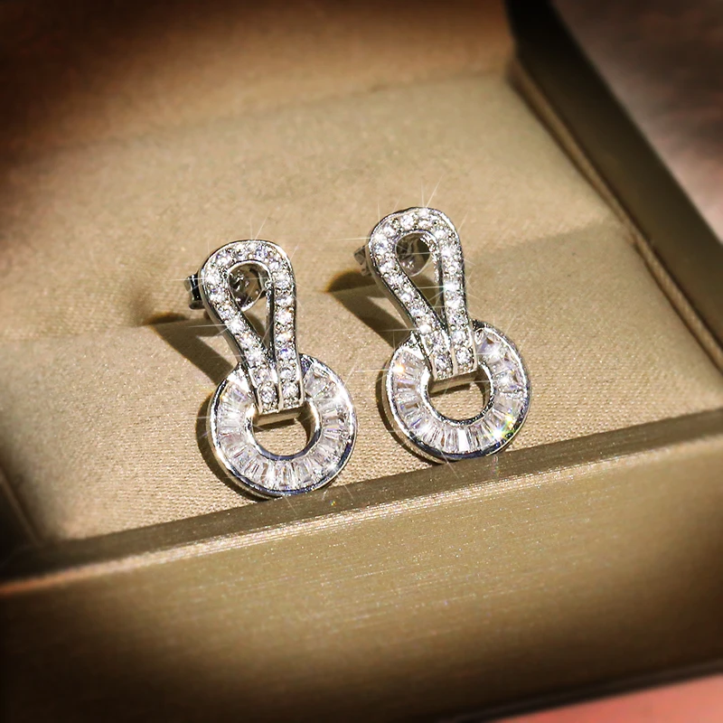 

2022 Trend New Fashion Geometric Round Shiny Cubic Zirconia Female Earring Party Girlfriend Friends Gift Popular Jewelry