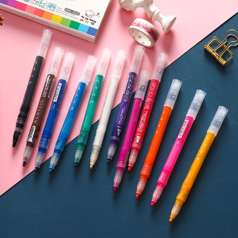 Маркеры для рисования акриловыми красками 12 цветов 2 мм наконечники ткани