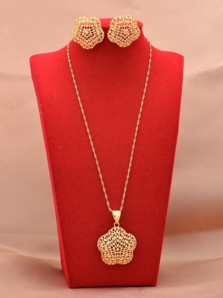 

24K Dubai hawaiian 24K Gold Color Jewelry sets Necklace earrings bridal wedding gifts Bijoux Jewelry sets for women