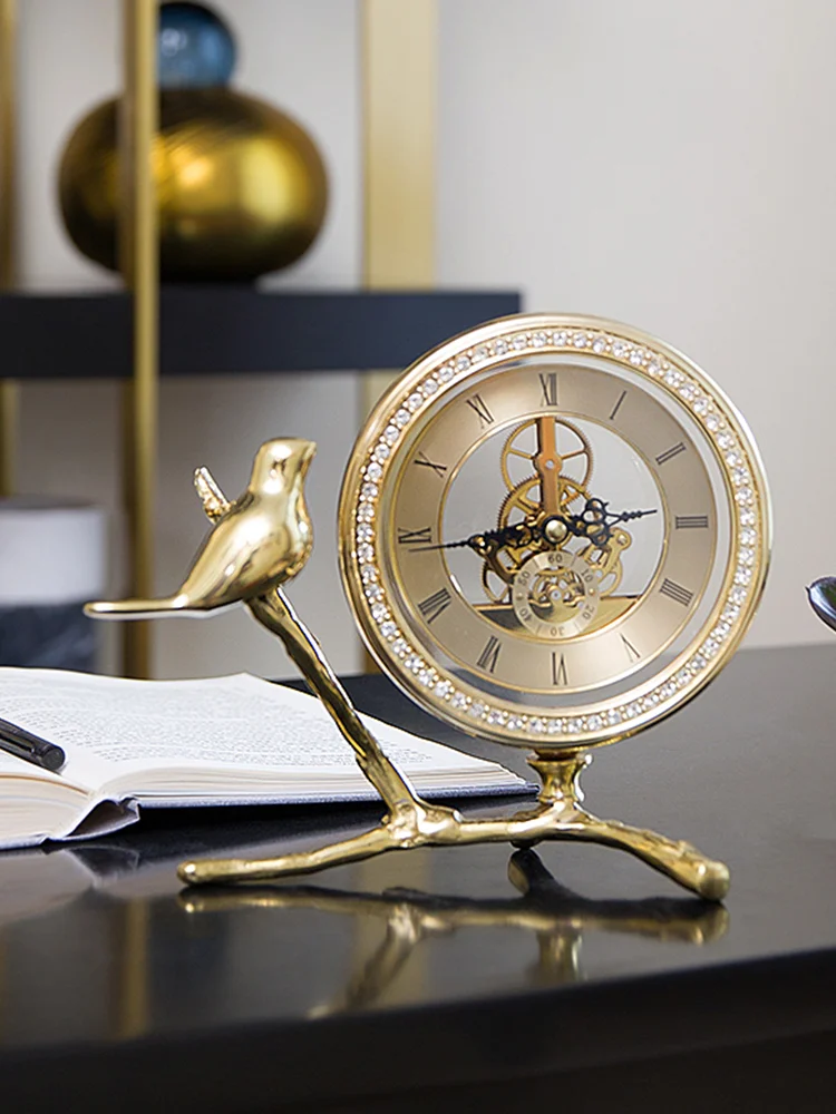Роскошные золотистые латунные часы домашний докор статуя птицы украшение для