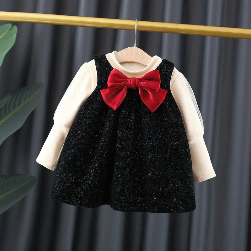 

2 шт./комплект, детское шерстяное платье с бантом и подтяжками