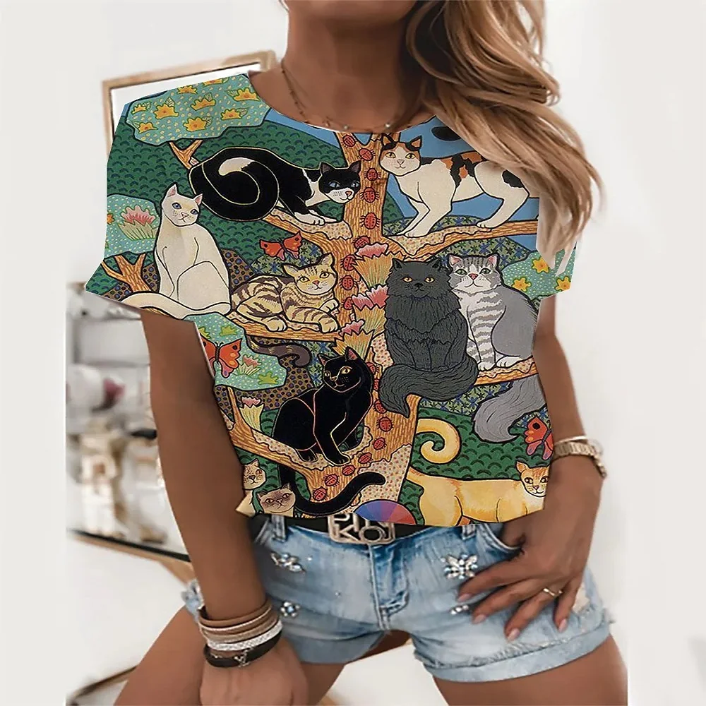 Женская футболка с милым котенком новинка 2022 женский летний топ коротким рукавом