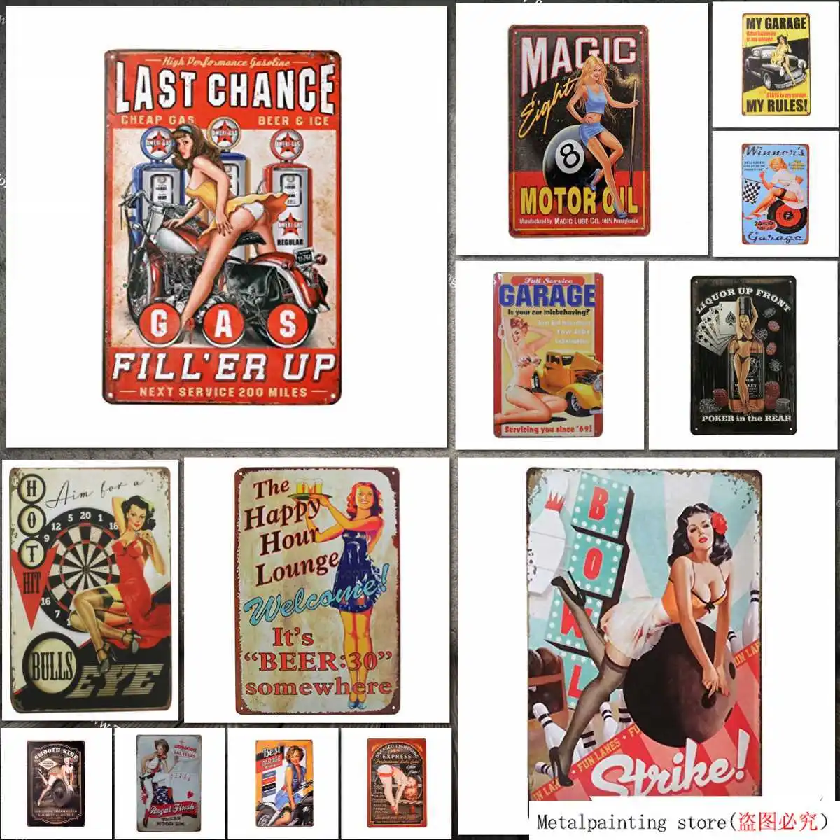warehouse Retro Pin Up Sexy Girls Tin Metal Sign Wall Decor for Home Garage Man Cave Bar Painting | Дом и сад