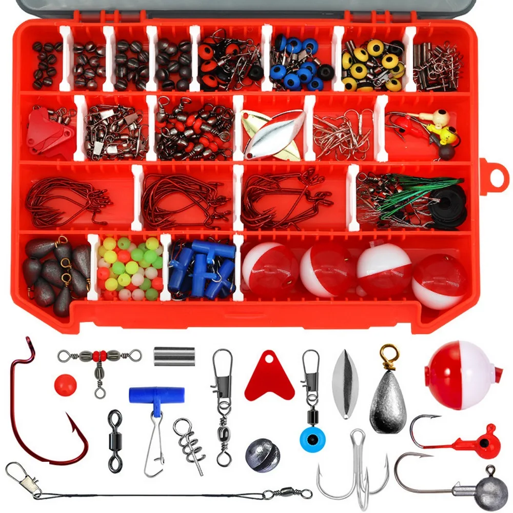 

263pcs/Lot Lure Accessories Suit Fishing Equipment Tackle Texas Rig Crank Hook Counterweight Spin Connector With Box Tool