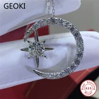 Geoki 925 стерлингового серебра прошел Diamond тесты 0,5-1 Ct идеальный крой D Цвет VVS1 Муассанит солнце подвеска Звезда Луна Ожерелье