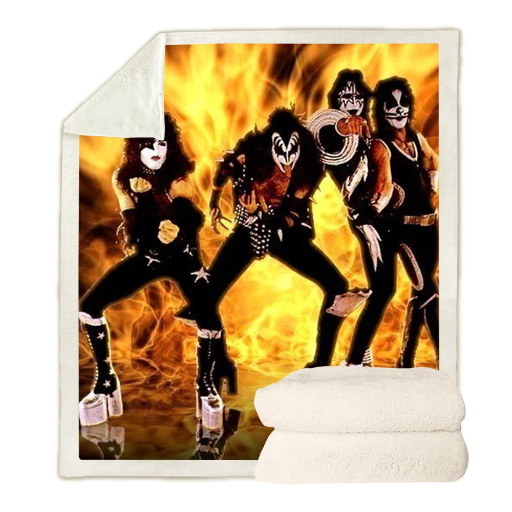 

CLOOCL Sofa Travel Youth Bedding Hip Hop Rock KISS Band 3D Print Double Layer Blankets Bedspread for Plush Blanket Sofa Quilt