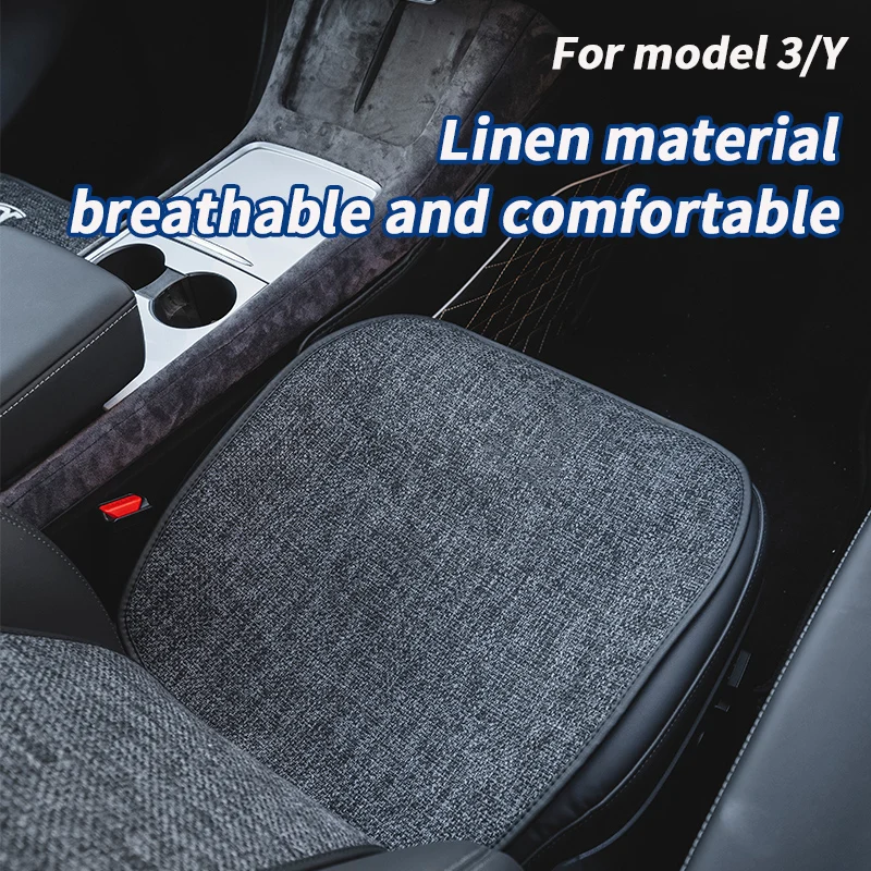 car seat cushion for tesla model 3model y comfortable and breathable linen fabric seat cushion car interior seat accessories free global shipping