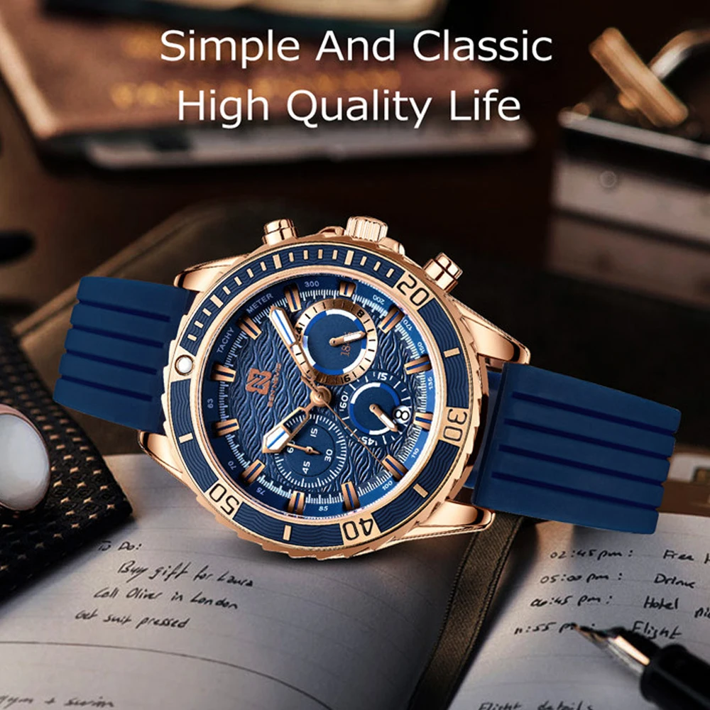 Мужские кварцевые часы на резиновом ремешке с календарем|Кварцевые мужские часы|