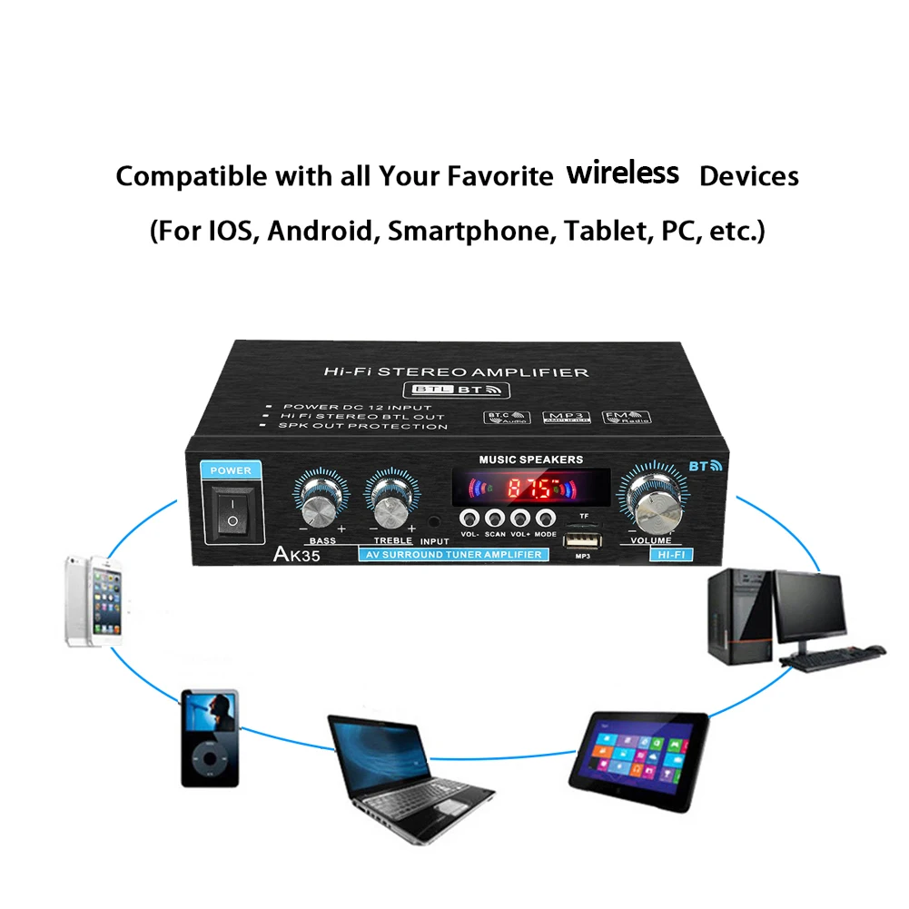Домашние усилители AK35 800 Вт 2-канальный Bluetooth-совместимый 5 0 объемный звук FM USB