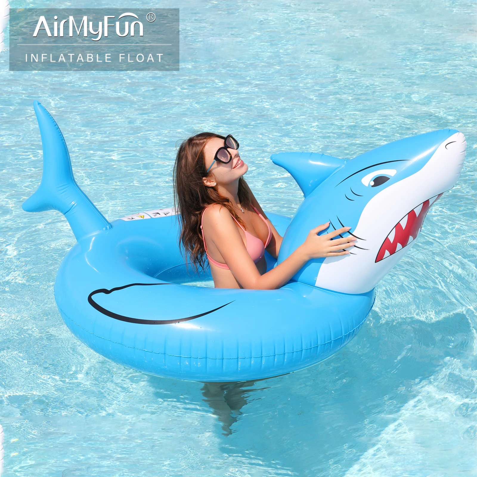 

AirMyFun Inflatable Shark Gaint Pool Floats - 45 Inches Tubes for Indoor Outdoor, Kids & Adults Swim Floaties