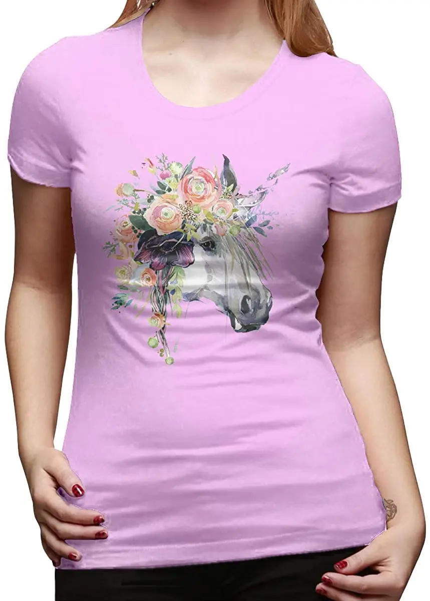 

Watercolor Unicorn Women's Basic Short Sleeve Top Crew Neck T-Shirts New Harajuku Tee Summer 2020 Pure Cotton Breathable Tshirt