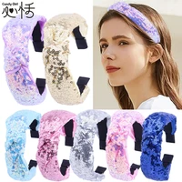 sequin thick women wide hairband shiny headband knitted cross knotted head hoop girl hair bands accessories hair hoop headwear
