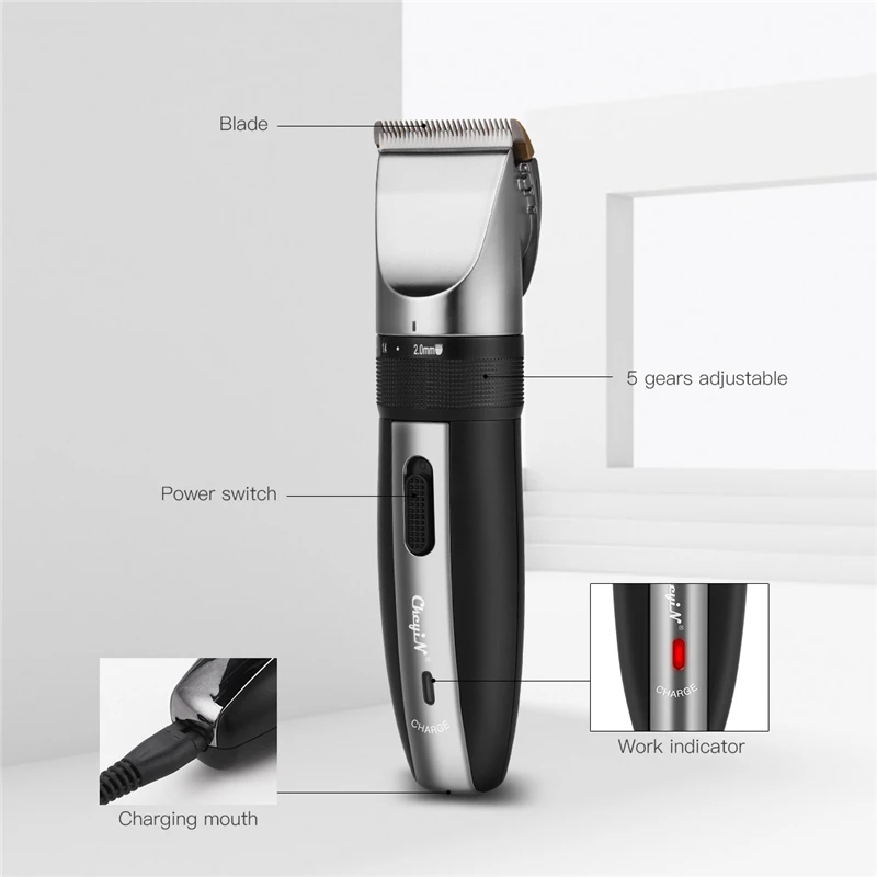 

Low Noise Professional Rechargeable Haircut Titanium Ceramic Blade Hair Trimmer Cordless Barber Hair Cutting Machine Men