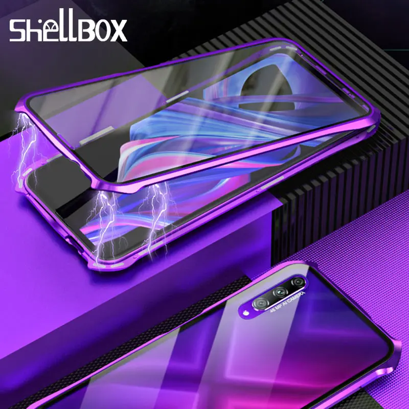 SHELLBOX Original Magnetic Case for Huawei HONOR 9X Pro Full Front+Back 9H Glass Tempered Film For Honor fundas |
